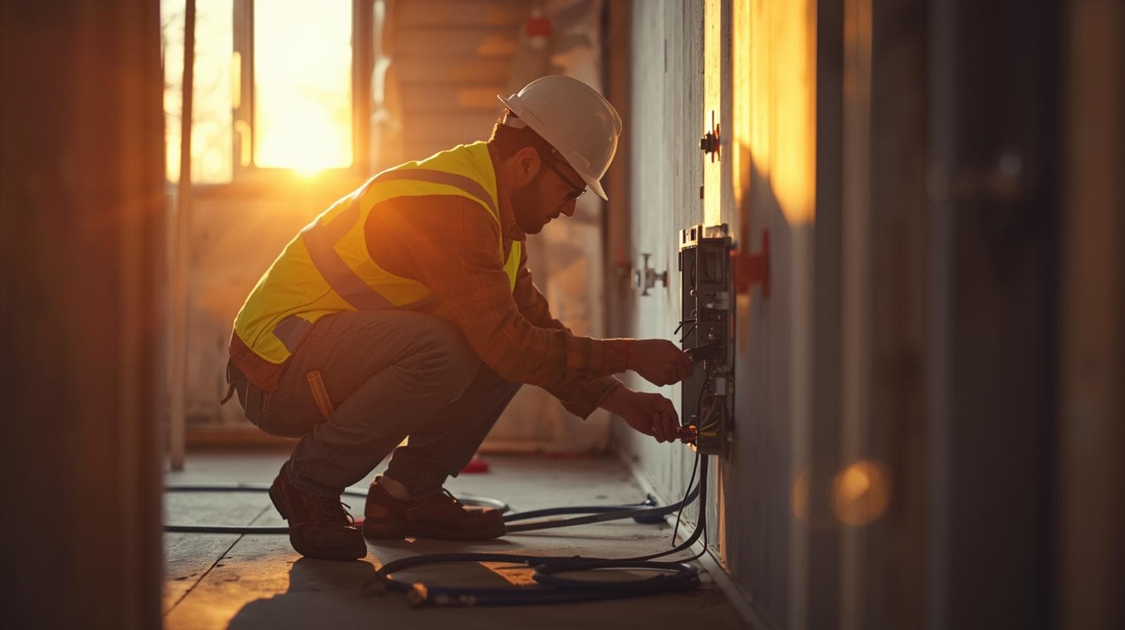 Licensed electrician working on a residential conduit junction box